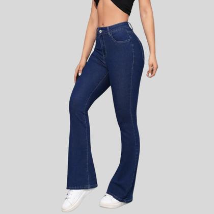 Imagem de Calça Flare Jeans Feminina Boca de Sino Cintura Alta Modeladora