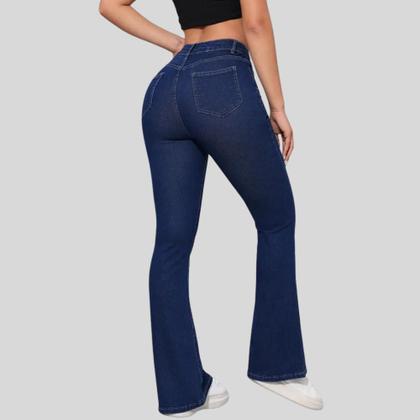 Imagem de Calça Flare Jeans Feminina Boca de Sino Cintura Alta Modeladora