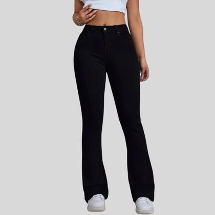 Imagem de Calça Flare Jeans Preta Feminina Boca de Sino Cintura Alta Modeladora