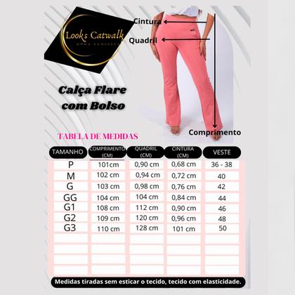 Imagem de Calça Flare Plus Size Feminina Bolso Bailarina Social Moda
