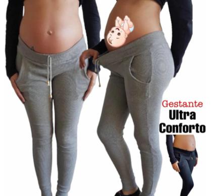 Imagem de Calça Gestante Algodão C/ Elastano Moletom Grávida Mamãe