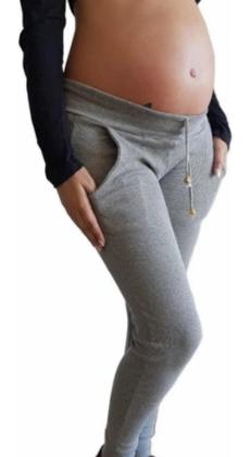 Imagem de Calça Gestante Algodão C/ Elastano Moletom Grávida Mamãe