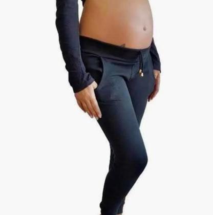 Imagem de Calça Gestante Algodão C/ Elastano Moletom Grávida Mamãe