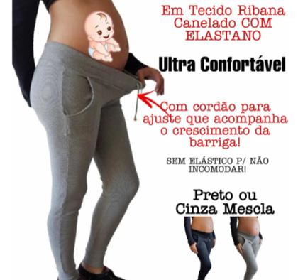 Imagem de Calça Gestante Algodão C/ Elastano Moletom Grávida Mamãe