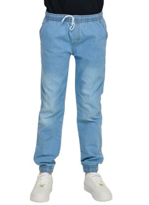 Imagem de Calça infantil Juvenil Jogger Sarja Jeans Com Elástico Punho Menino