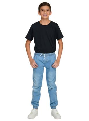 Imagem de Calça infantil Juvenil Jogger Sarja Jeans Com Elástico Punho Menino