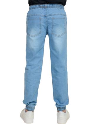 Imagem de Calça infantil Juvenil Jogger Sarja Jeans Com Elástico Punho Menino