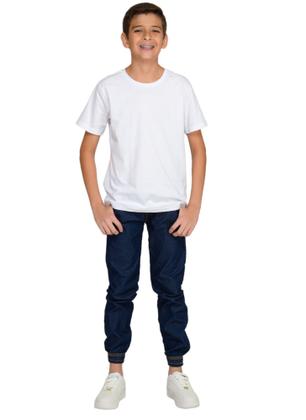 Imagem de Calça infantil Juvenil Jogger Sarja Jeans Com Elástico Punho Menino
