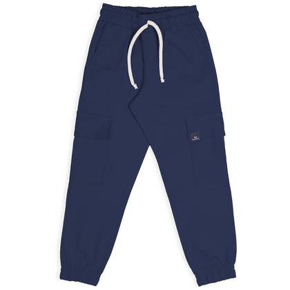 Imagem de Calça Infantil Menino Jogger Bolso Cargo Sarja Elástico Azul