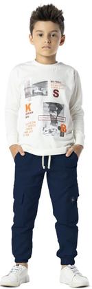 Imagem de Calça Infantil Menino Jogger Bolso Cargo Sarja Elástico Azul