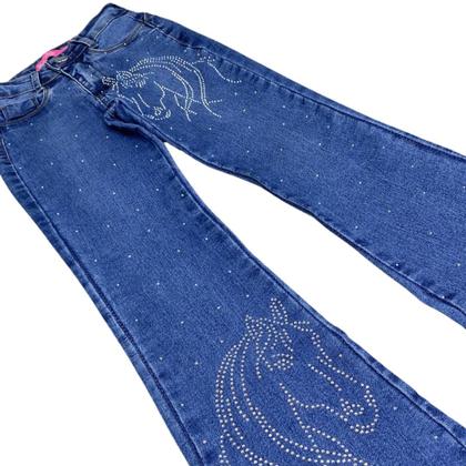 Imagem de Calça Jeans Ana Castela Infantil Strass Boiadeira Cavalo Brilho