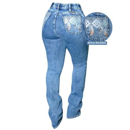 Imagem de Calça Jeans Bordada Tradicional Country Lycra Detalhe strass