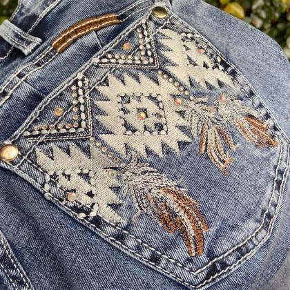 Imagem de Calça Jeans Bordada Tradicional Country Lycra Detalhe strass