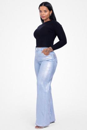 Imagem de Calça Jeans Brilho Wide Leg Feminina - Sol Jeans