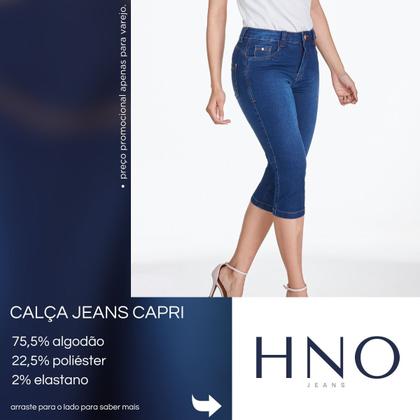 Imagem de Calça Jeans Capri Feminina HNO Cintura Alta Barra Dobrada Azul
