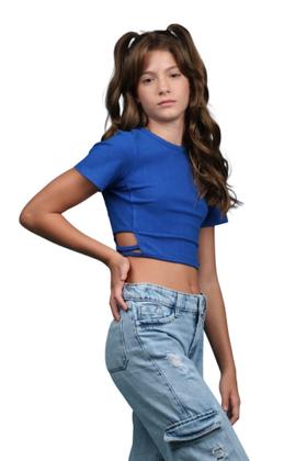Imagem de Calça Jeans Cargo Feminina Wide Leg Pantalona Infantil Juvenil tam 10 ao 16 (R6285)