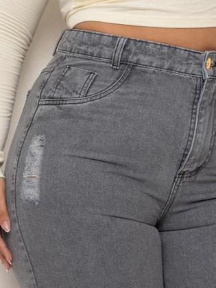 Imagem de Calça jeans cinza destroyed wide leg plus size wid leg pantalona premium