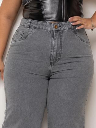 Imagem de Calça jeans cinza lisa wide leg plus size wid leg pantalona premium