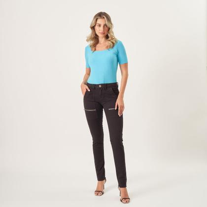Imagem de Calça Jeans Color Skinny Bolso Utilitário com Zíperes Preta