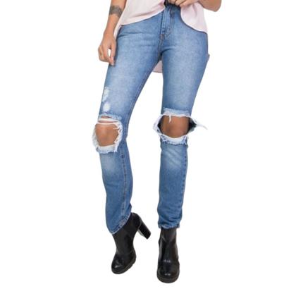 Imagem de Calça Jeans Destroyed Feminina Cintura Média Lady Rock