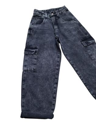 Imagem de Calça Jeans Feminina Balão Cargo Infantil Juvenil Larga (6247)
