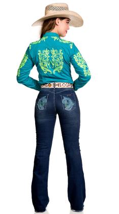 Imagem de Calça Jeans Feminina Bordado Verde Bill Way Lançamento