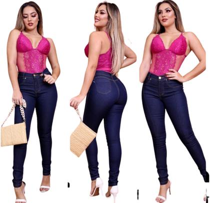 Imagem de Calça Jeans Feminina Cintura Alta com Lycra Elastano  Efeito Empina Bumbum