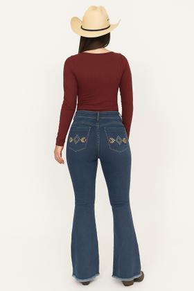 Imagem de Calça Jeans Feminina Country Bordada Flare Rodeio Boiadeira