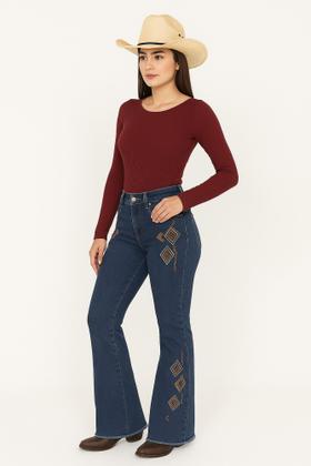 Imagem de Calça Jeans Feminina Country Bordada Flare Rodeio Boiadeira