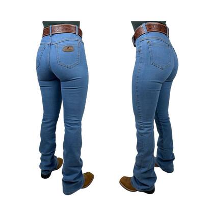 Imagem de Calça Jeans Feminina Flare Rodeio Country Cintura Alta Lycra