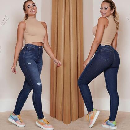 Imagem de Calça Jeans Feminina Lipo Sawary Cós Alto Levanta O Bumbum