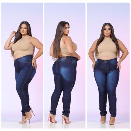 Imagem de Calça Jeans Feminina Plus Size Cintura Alta Elastano