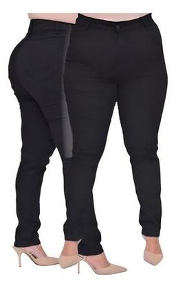 Imagem de Calça Jeans Feminina Plus Size Preta Cintura com Alta Elastano