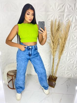 Imagem de Calça Jeans Feminina Sky Wide Leg Pantalona Cintura Alta Tecido Premium REF: 0004