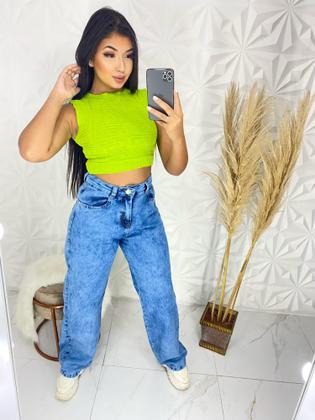 Imagem de Calça Jeans Feminina Sky Wide Leg Pantalona Cintura Alta Tecido Premium REF: 0004