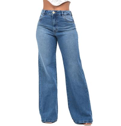 Imagem de Calça Jeans Feminina Sol Jeans Wide Leg com Boca Larga Cós Alto
