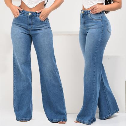 Imagem de Calça Jeans Feminina Sol Jeans Wide Leg com Boca Larga Cós Alto