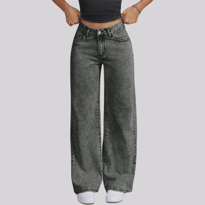 Imagem de Calça Jeans Feminina Wide Leg Pantalona Cinza Grafite