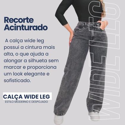 Imagem de Calça Jeans Feminina Wide Leg Pantalona Cinza Grafite
