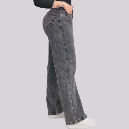 Imagem de Calça Jeans Feminina Wide Leg Pantalona Cinza Grafite