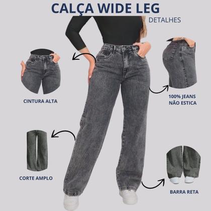 Imagem de Calça Jeans Feminina Wide Leg Pantalona Cinza Grafite