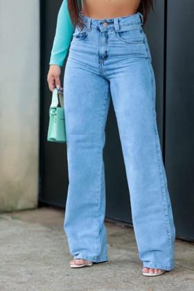 Imagem de Calça jeans feminina wide leg sky pantalona cintura tecido premium ref: 0004
