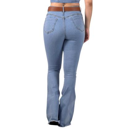 Imagem de Calça Jeans Feminino Delavê Silver Shine Moda Country Brilhos Pratas Alta Flare Texas Ranch Jeans