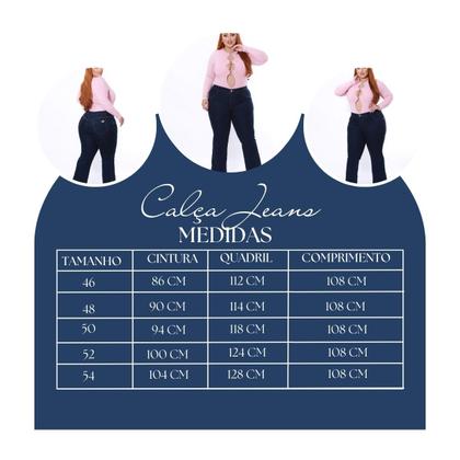 Imagem de Calça Jeans Flare plus size cintura alta azul escura com boca larga