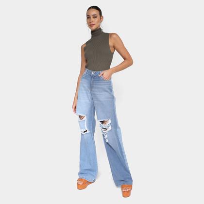 Imagem de Calça Jeans Grifle Wide Leg Rasgada Feminina