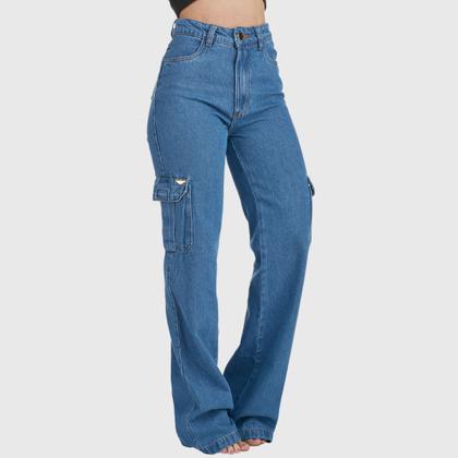 Imagem de Calça Jeans HNO Jeans Wide Leg Cargo Bolso Lateral Azul