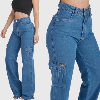 Imagem de Calça Jeans HNO Jeans Wide Leg Cargo Bolso Lateral Azul