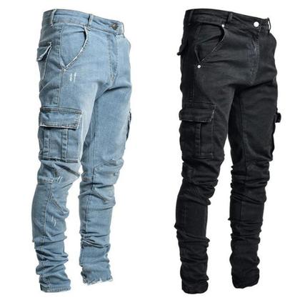 Imagem de Calça jeans masculina casual com bolso lateral - 1UN