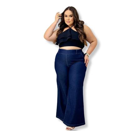 Imagem de Calça Jeans Pantalona Linha Plus Size com lycra Cintura Alta
