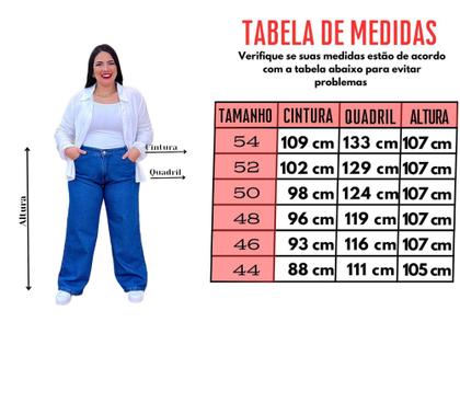 Imagem de Calça jeans plus size lavagem azul escuro wide leg new collection premium